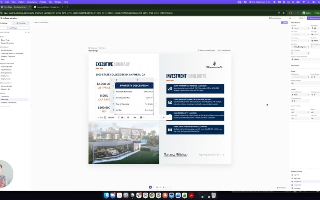 IntellCRE Feature: Brochure Module – Tables