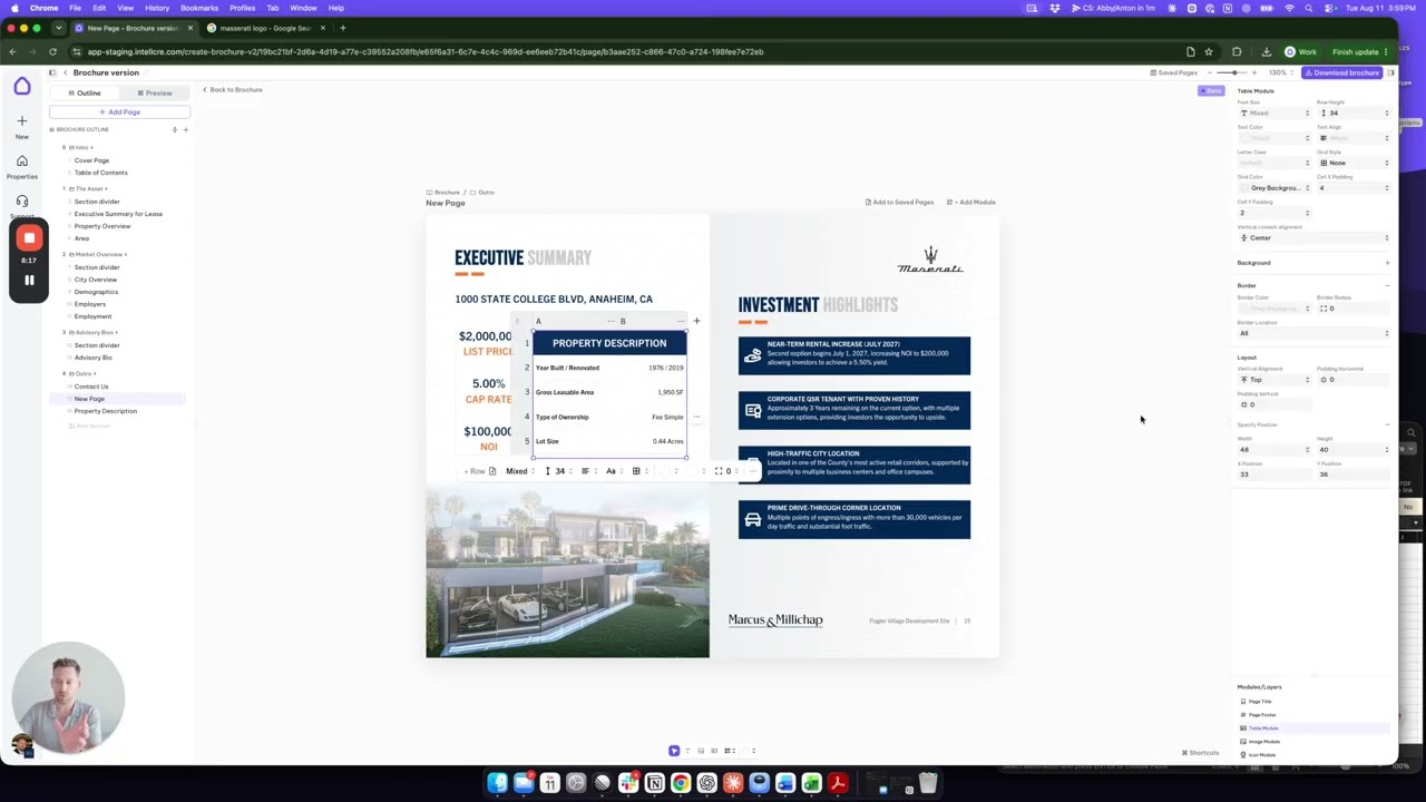 intellcre-table-module-brochure-builder IntellCRE table module for creating and customizing tables in the brochure builder